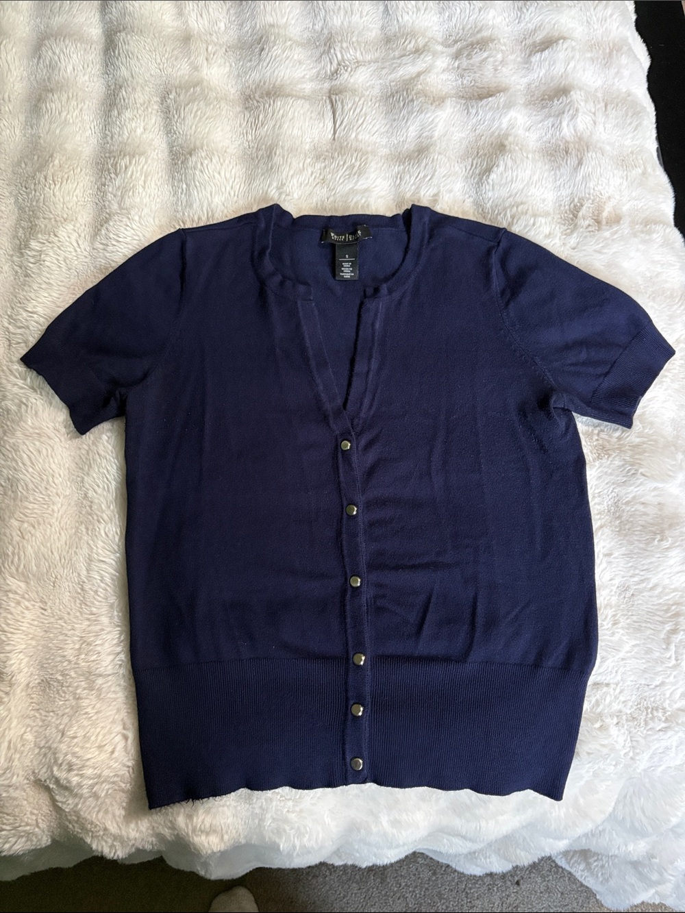 White House Black Market Navy Short-Sleeve Button Cardigan